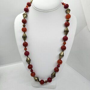 Xc‎ Glass Wood and Brass bead necklace